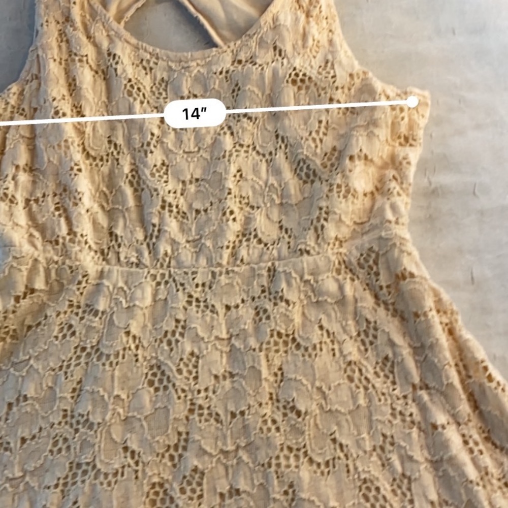 Free People Cream / Off White Lace Open Back Boho Chic mini Dress Size Small - Picture 12 of 12